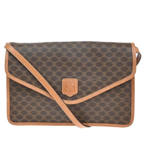 CELINE Macadam Pattern 2Way Crossbody Shoulder Bag PVC Leather Brown 318-082525 - Picture 1 of 16